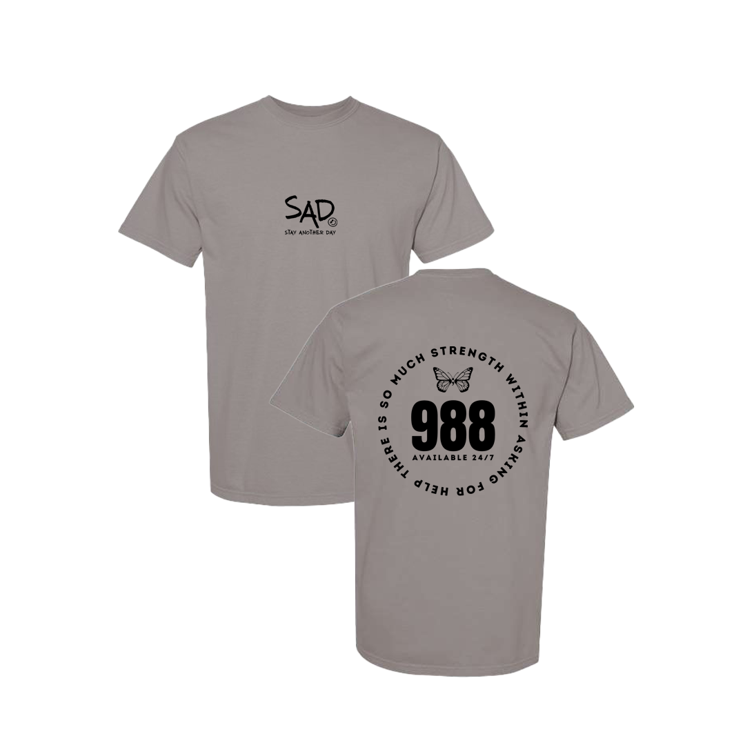 So Much Strength - Butterfly - 988 Screen Printed Grey T-shirt - Mental Health Awareness Clothing