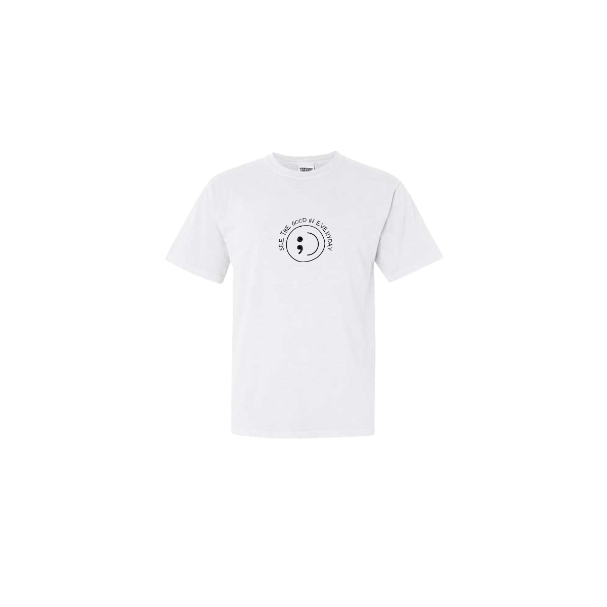 See the Good in Everyday Smiley Embroidered White Tshirt - Mental Health Awareness Clothing