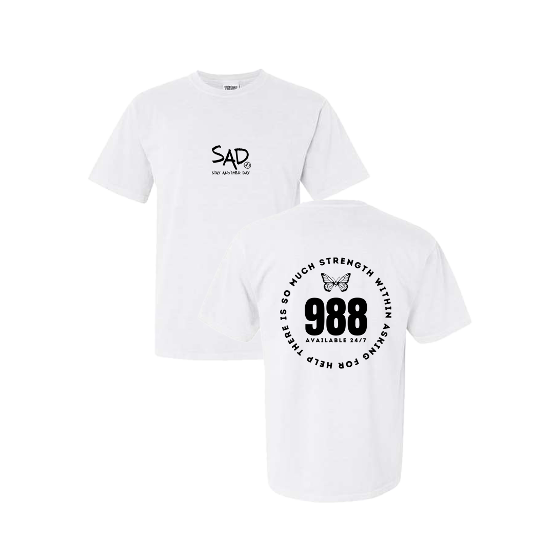 So Much Strength - Butterfly - 988 Screen Printed White T-shirt - Mental Health Awareness Clothing
