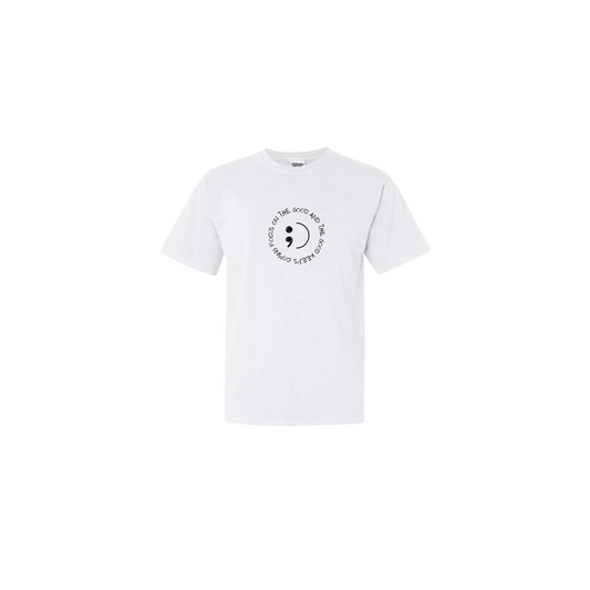 Focus on The Good And The Good Keeps Coming Embroidered White Tshirt - Mental Health Awareness Clothing