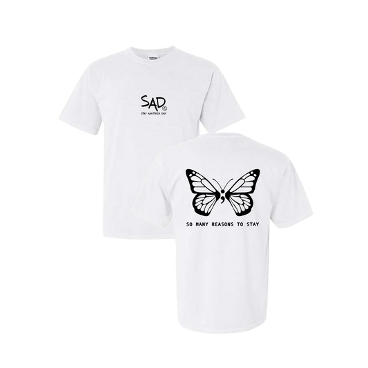 So Many Reasons To Stay Butterfly Screen Printed White T-shirt - Mental Health Awareness Clothing