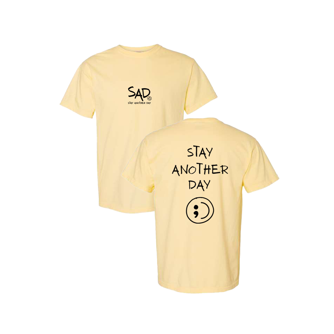 Stay Another Day Screen Printed Yellow T-shirt - Mental Health Awareness Clothing