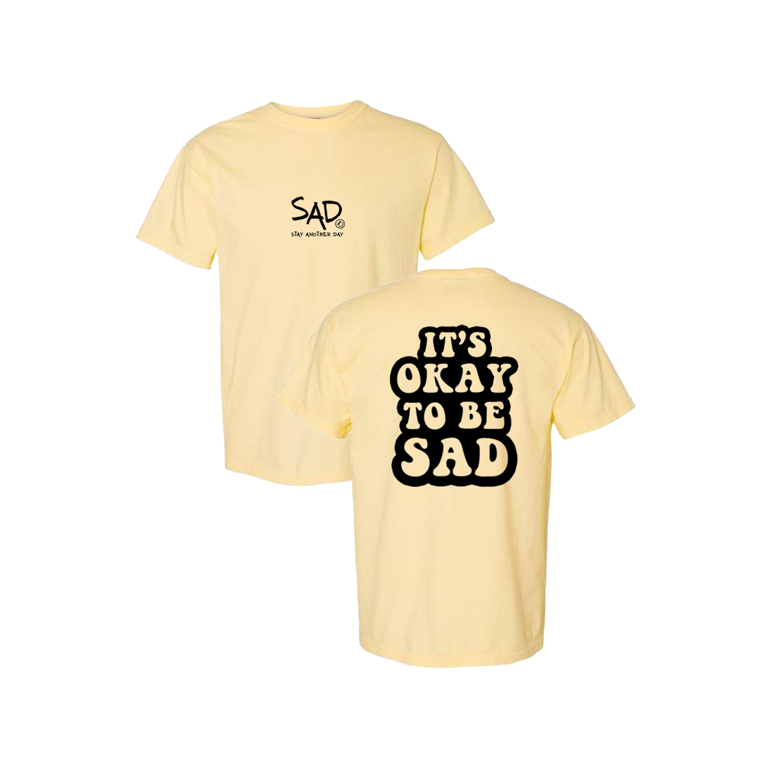 It's Okay To Be Sad Screen Printed Yellow T-shirt - Mental Health Awareness Clothing