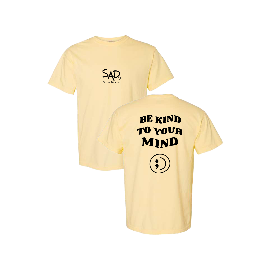 Be Kind To Your Mind Screen Printed Yellow T-shirt - Mental Health Awareness Clothing