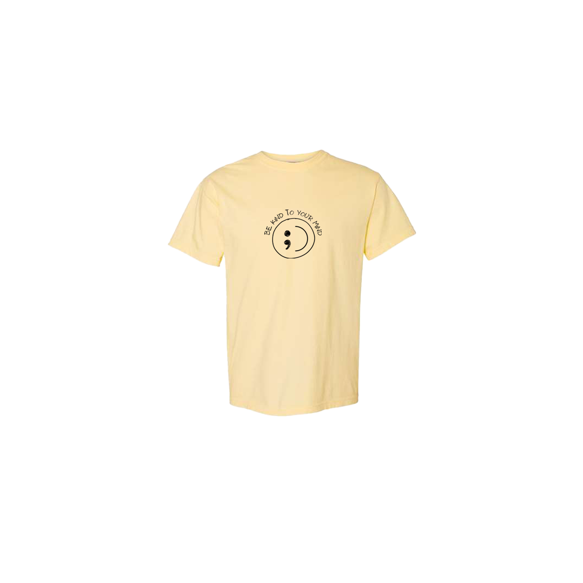 Be Kind To Your Mind Smiley Face Embroidered Yellow Tshirt - Mental Health Awareness Clothing