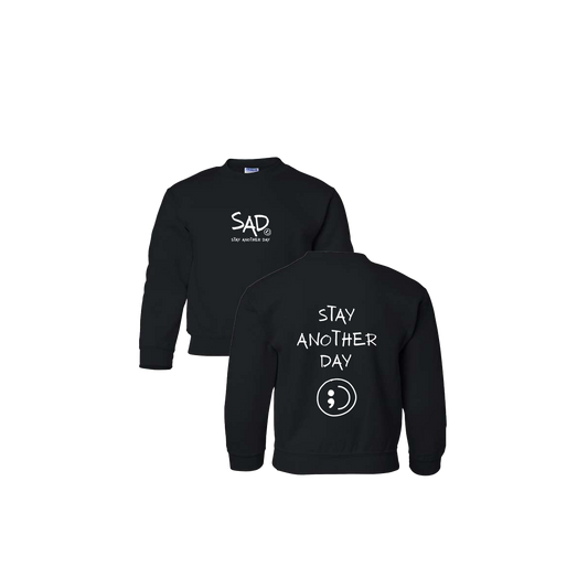 Stay Another Day Screen Printed Black Youth Crewneck