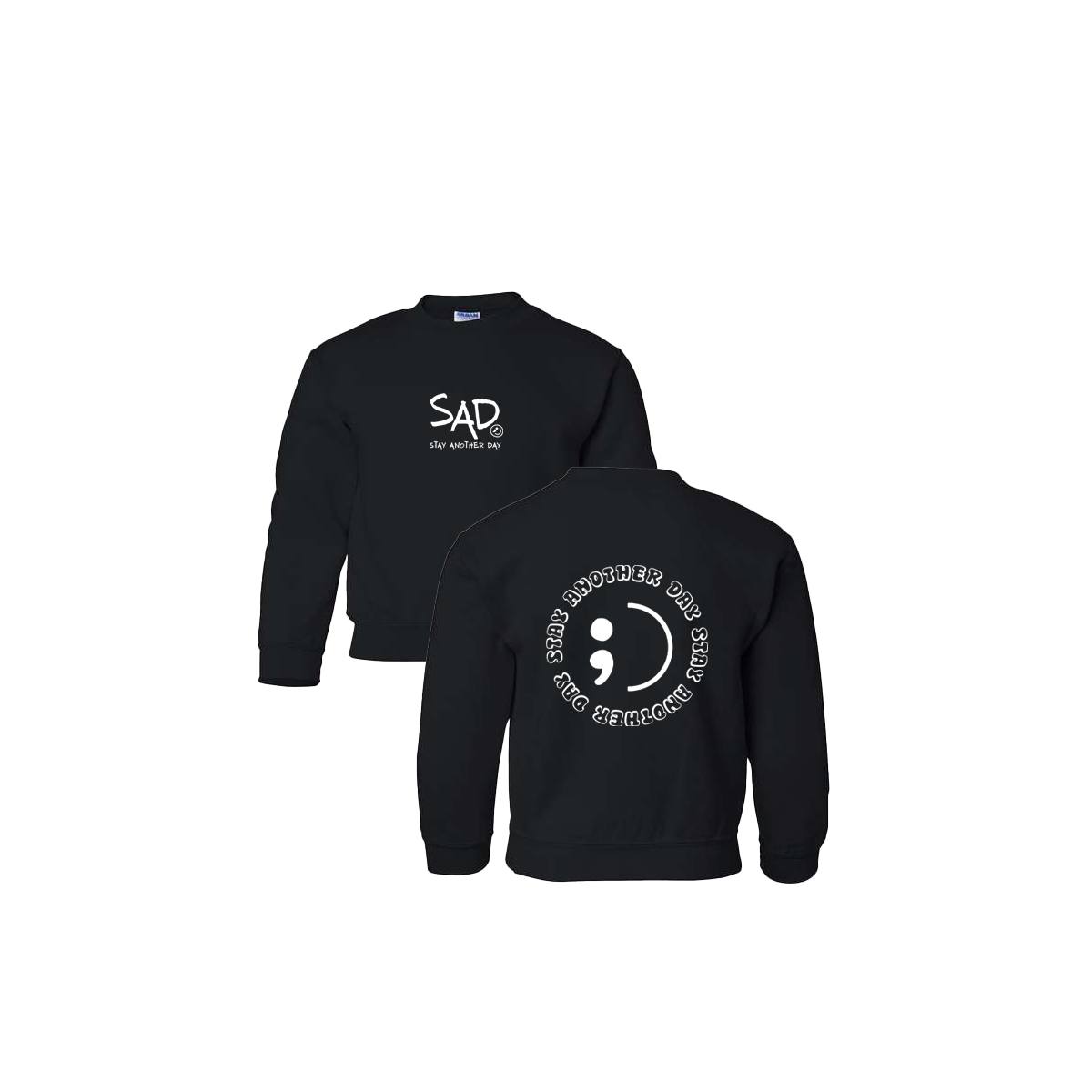 Stay Another Day Circle Screen Printed Black Youth Crewneck