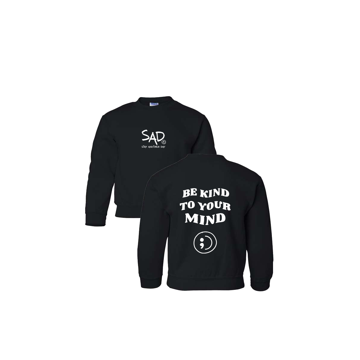 Be Kind To Your Mind Screen Printed Black Youth Crewneck