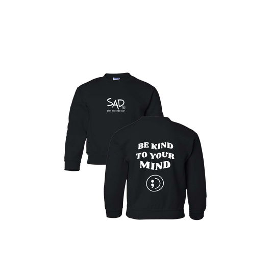 Be Kind To Your Mind Screen Printed Black Youth Crewneck