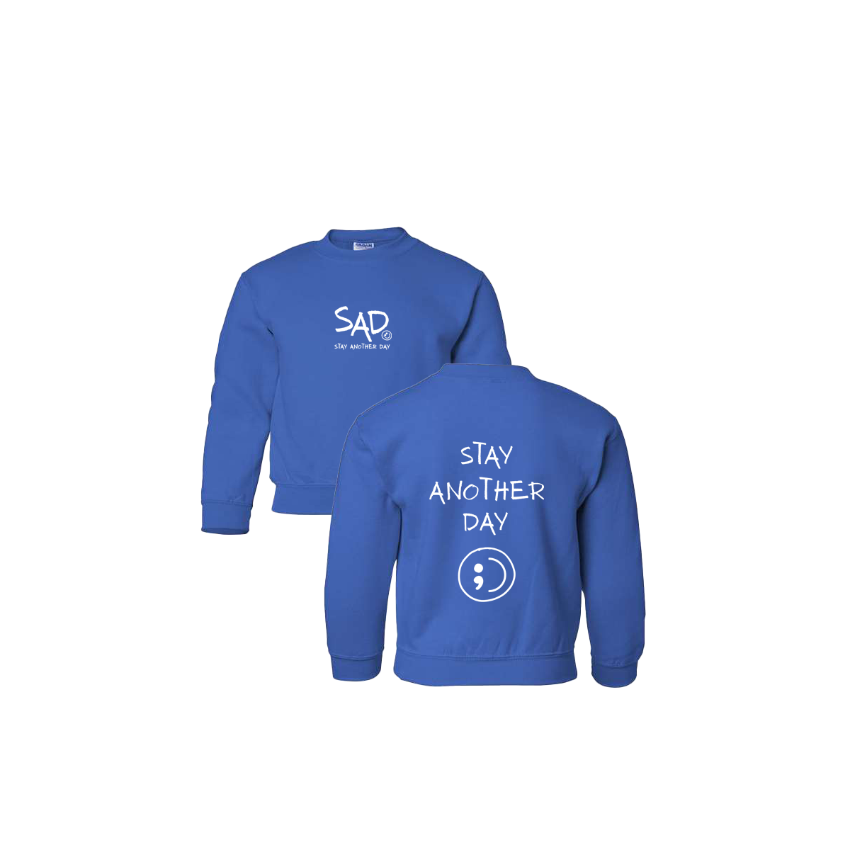 Stay Another Day Screen Printed Royal Blue Youth Crewneck
