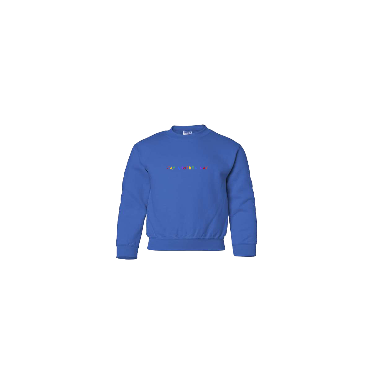 Stay Another Day Rainbow Embroidered Royal Blue Youth Crewneck