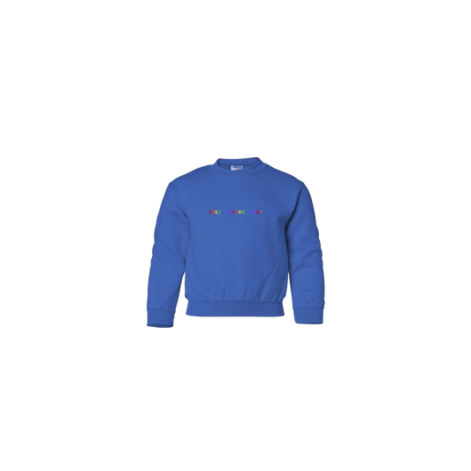 Stay Another Day Rainbow Embroidered Royal Blue Youth Crewneck