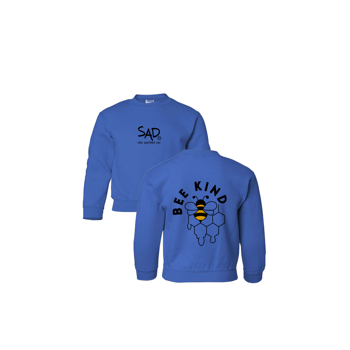 Bee Kind Honey Pot Screen Printed Royal Blue Youth Crewneck