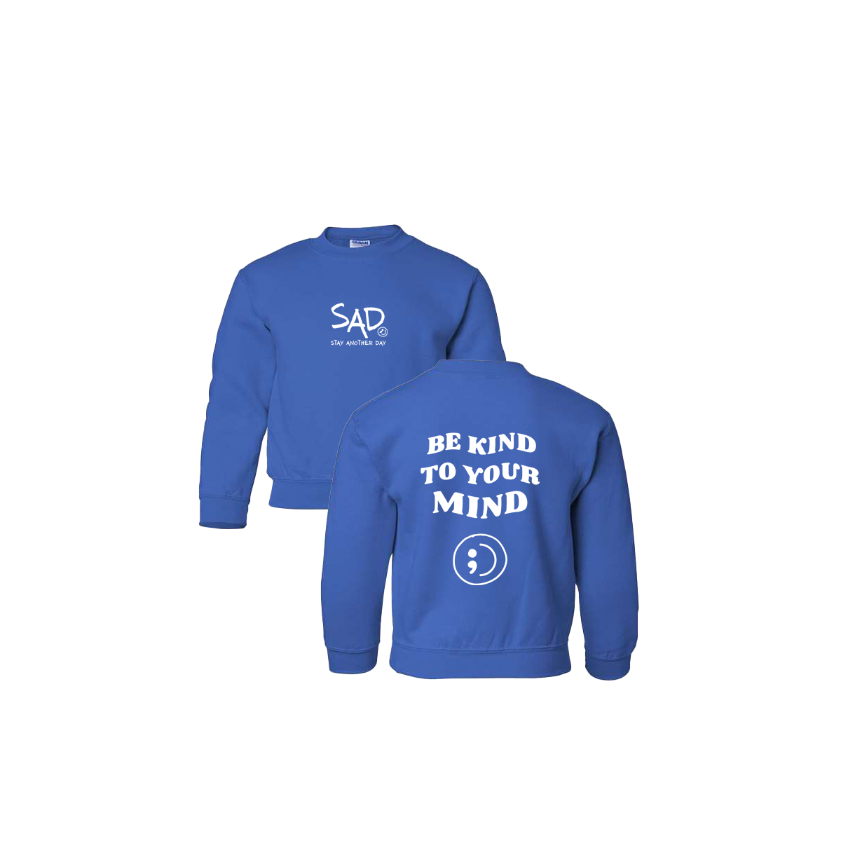 Be Kind To Your Mind Screen Printed Royal Blue Youth Crewneck