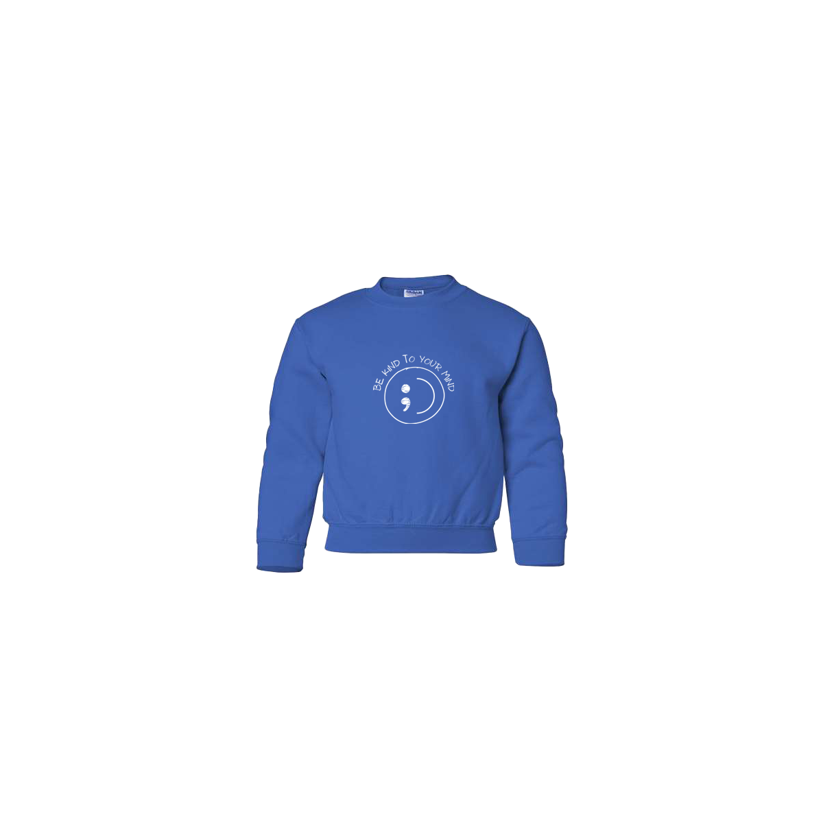 Be Kind To Your Mind Smiley Face Embroidered Royal Blue Youth Crewneck