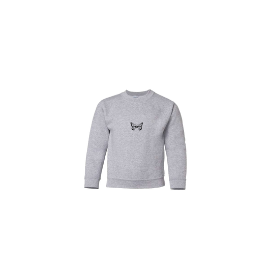 Butterfly Embroidered Grey Youth Crewneck