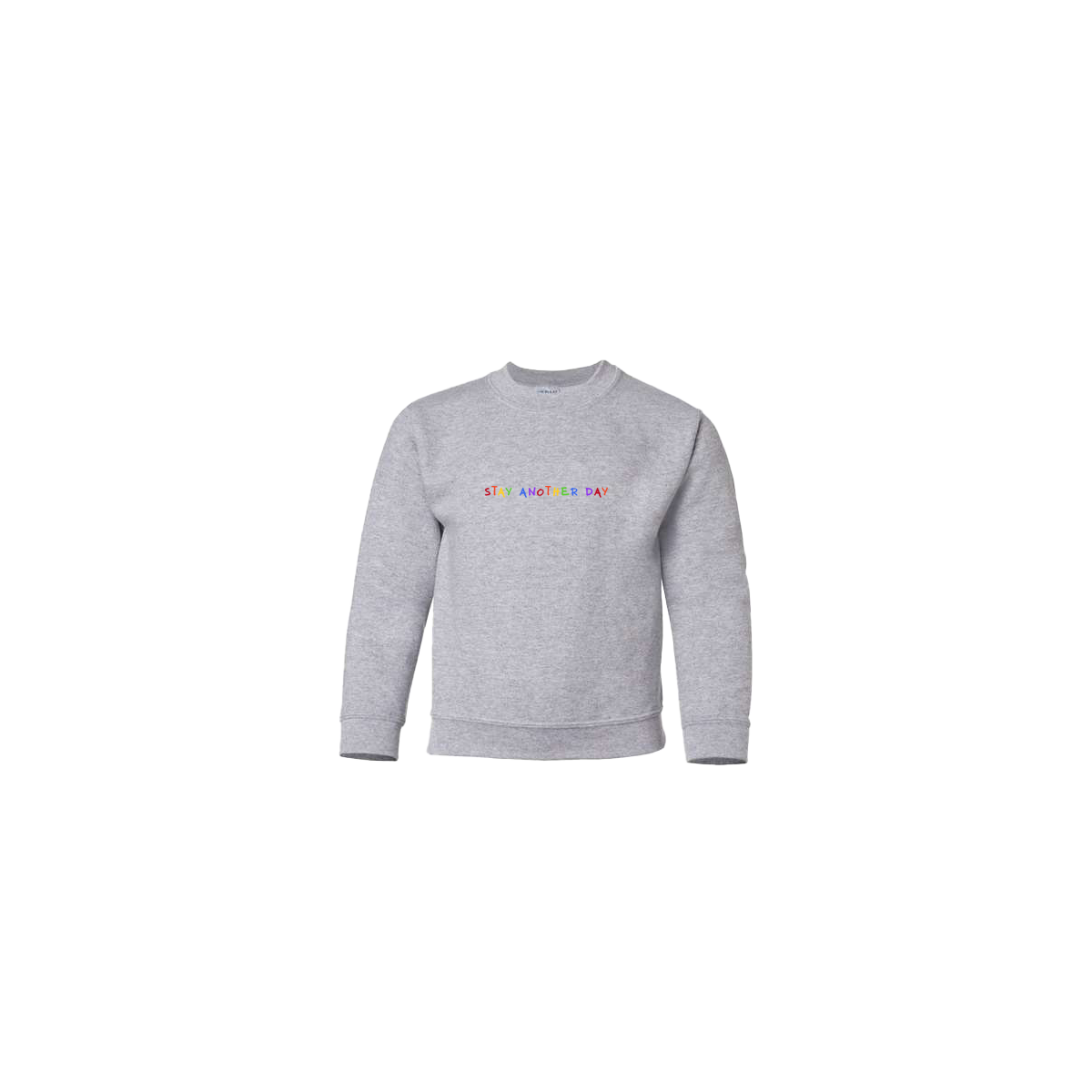 Stay Another Day Rainbow Embroidered Grey Youth Crewneck