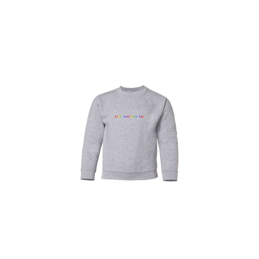 Stay Another Day Rainbow Embroidered Grey Youth Crewneck