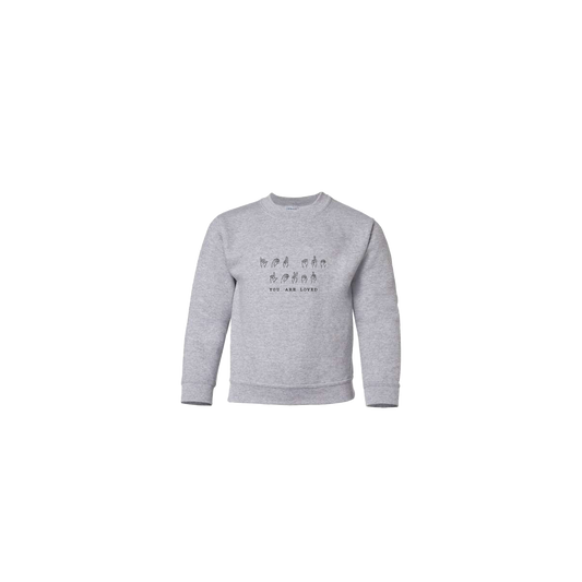 You Are Loved Sign Language Embroidered Grey Youth Crewneck