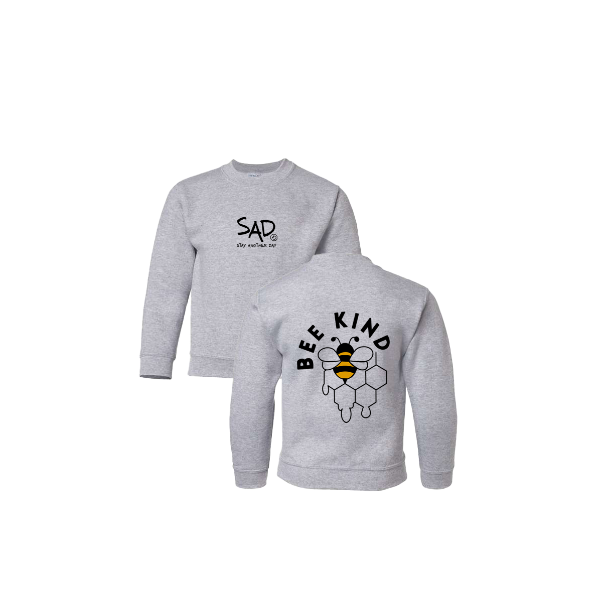 Bee Kind Honey Pot Screen Printed Sport Grey Youth Crewneck