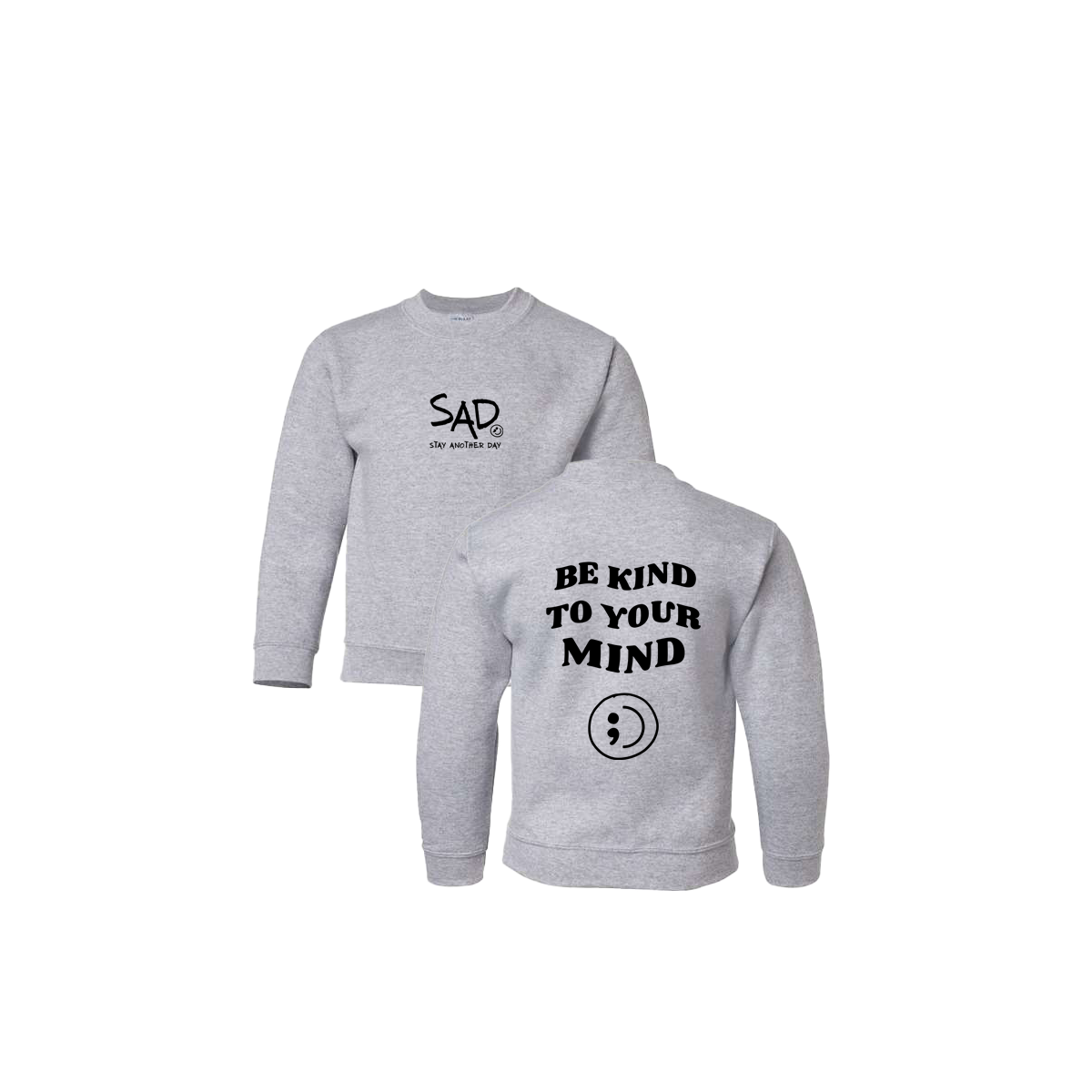 Be Kind To Your Mind Screen Printed Sport Grey Youth Crewneck