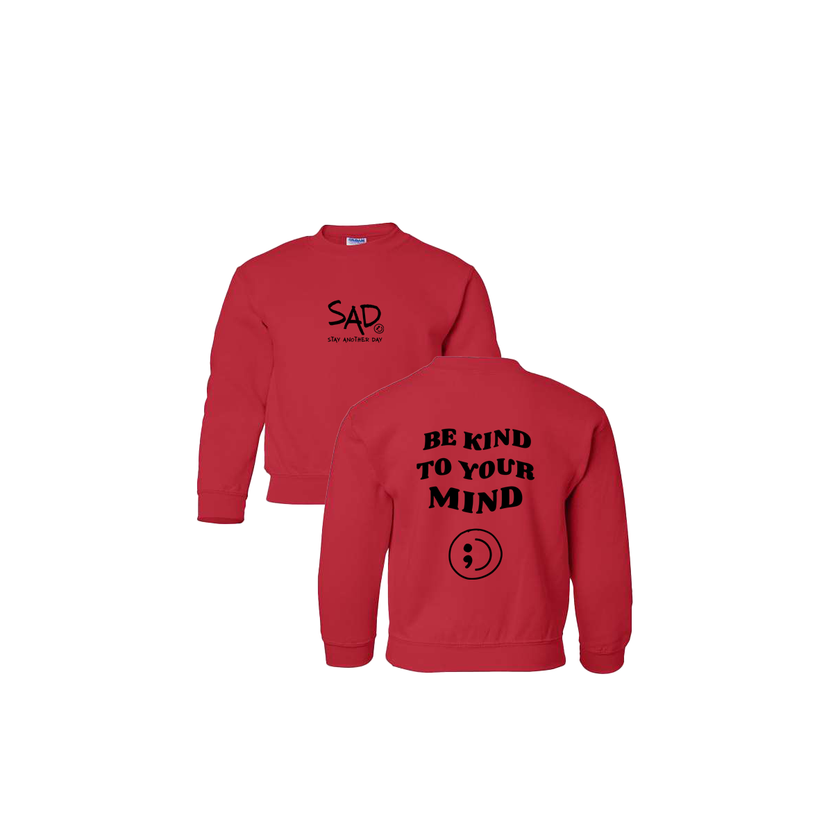 Be Kind To Your Mind Screen Printed Red Youth Crewneck