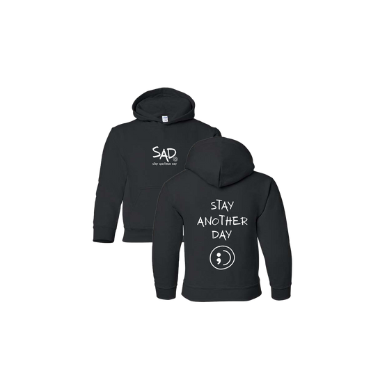 Stay Another Day Screen Printed Black Youth Hoodie