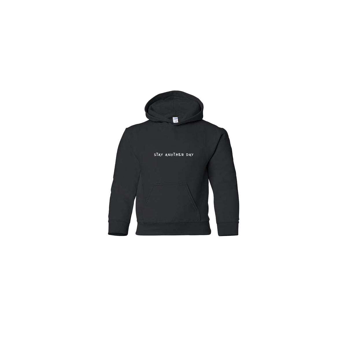 Stay Another Day Text Embroidered Black Youth Hoodie