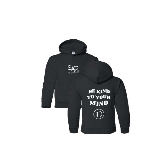 Be Kind To Your Mind Screen Printed Black Youth Hoodie
