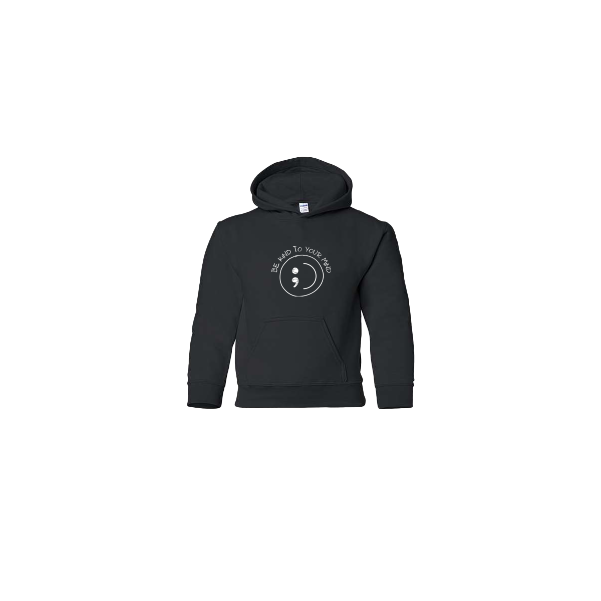 Be Kind To Your Mind Smiley Face Embroidered Black Youth Hoodie