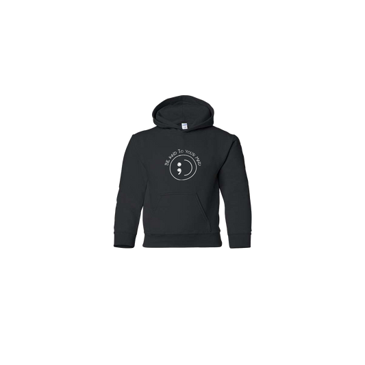 Be Kind To Your Mind Smiley Face Embroidered Black Youth Hoodie