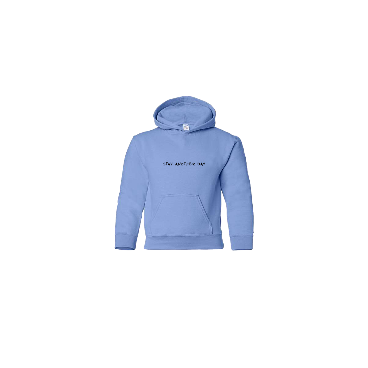 Stay Another Day Text Embroidered Light Blue Youth Hoodie