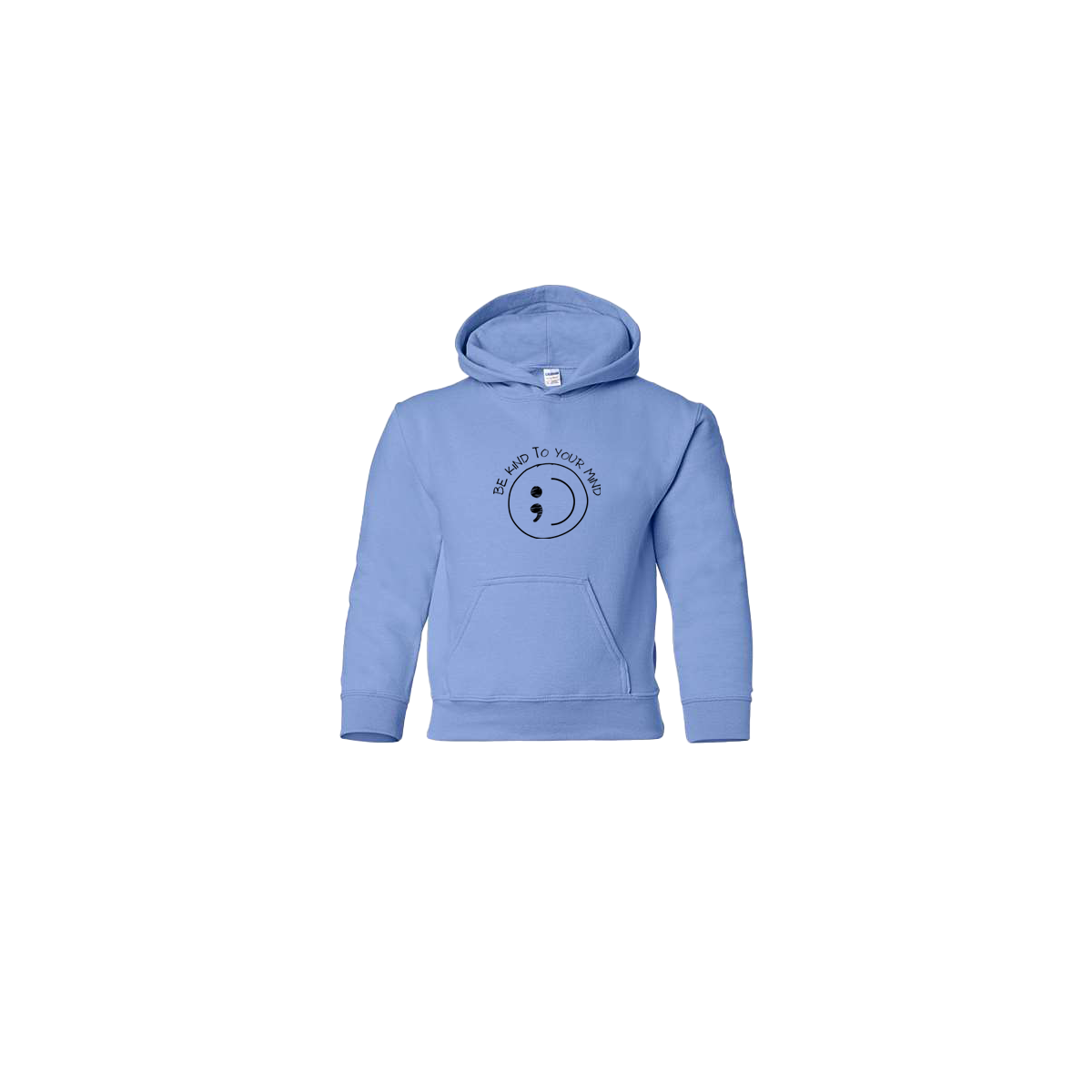 Be Kind To Your Mind Smiley Face Embroidered Light Blue Youth Hoodie
