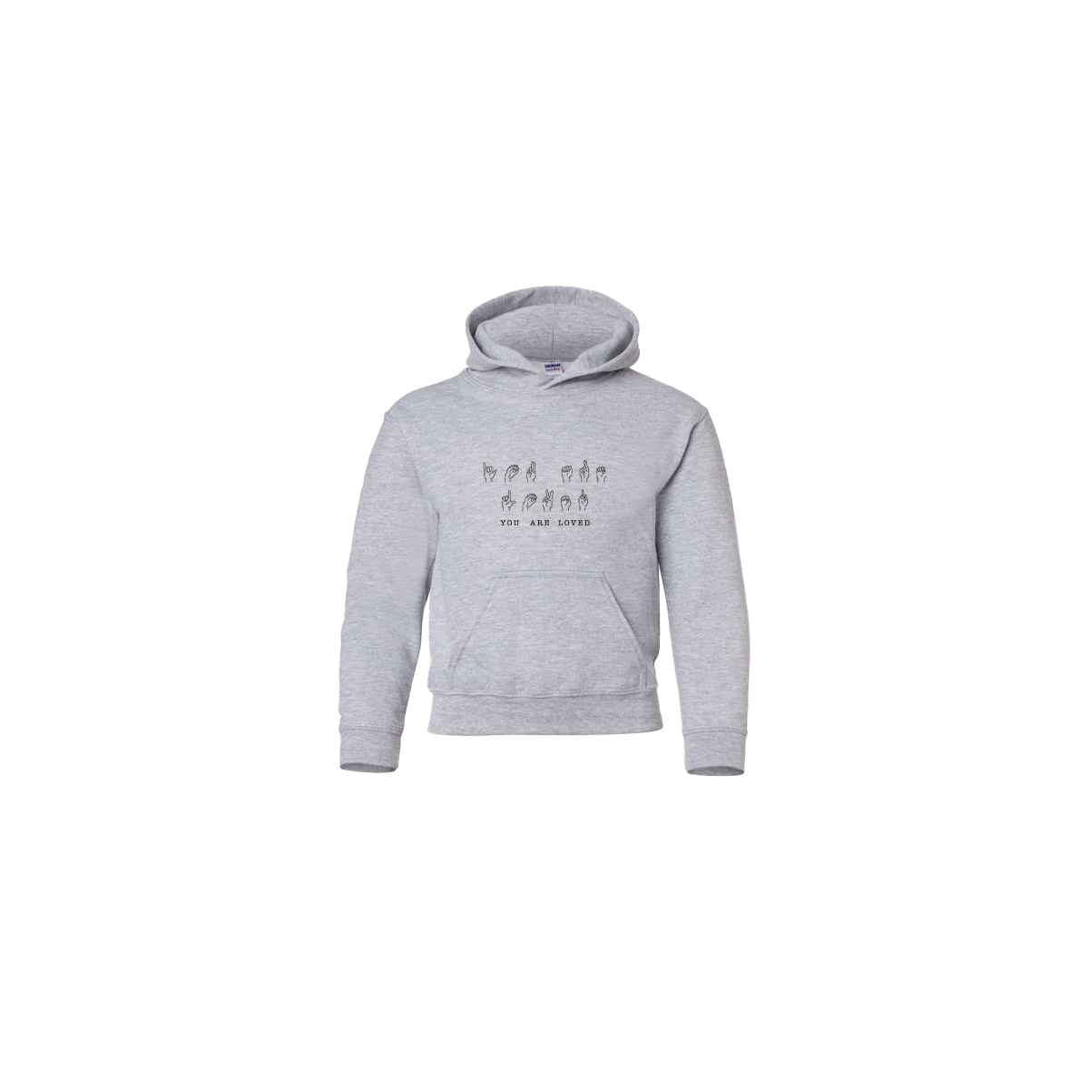 You Are Loved Sign Language Embroidered Grey Youth Hoodie
