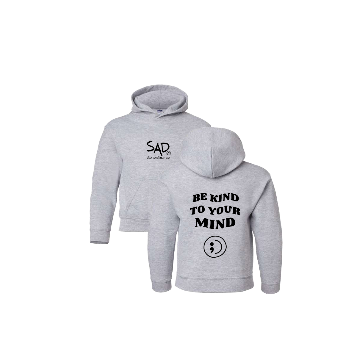Be Kind To Your Mind Screen Printed Grey Youth Hoodie