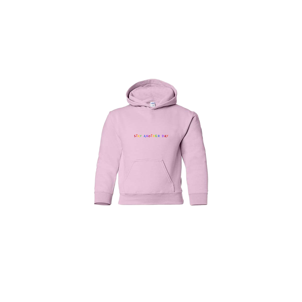 Stay Another Day Rainbow Embroidered Light Pink Youth Hoodie