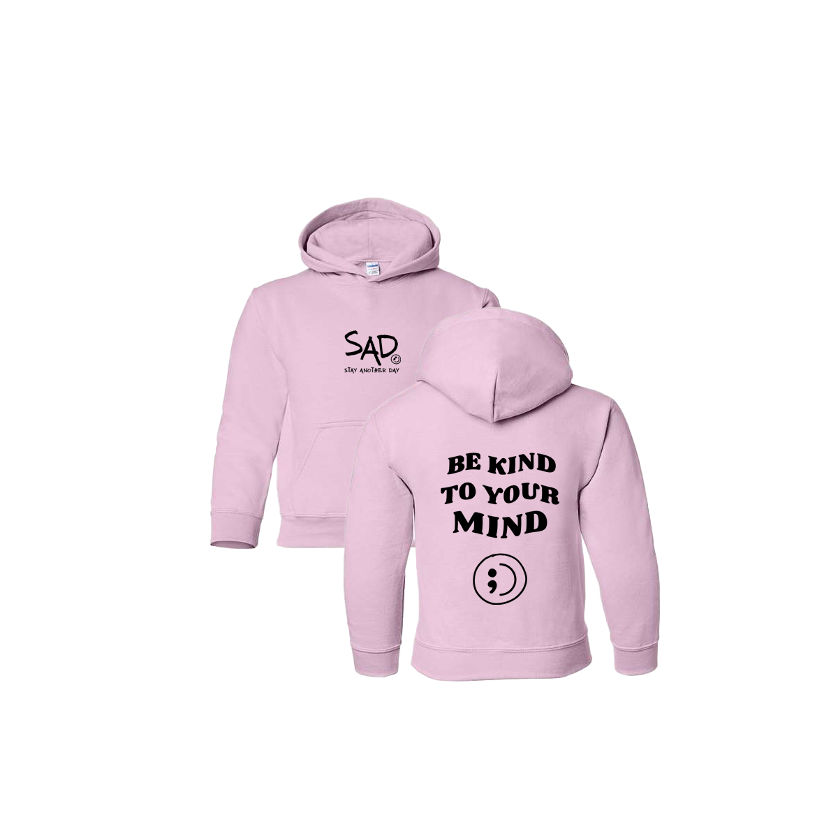 Be Kind To Your Mind Screen Printed Light Pink Youth Hoodie