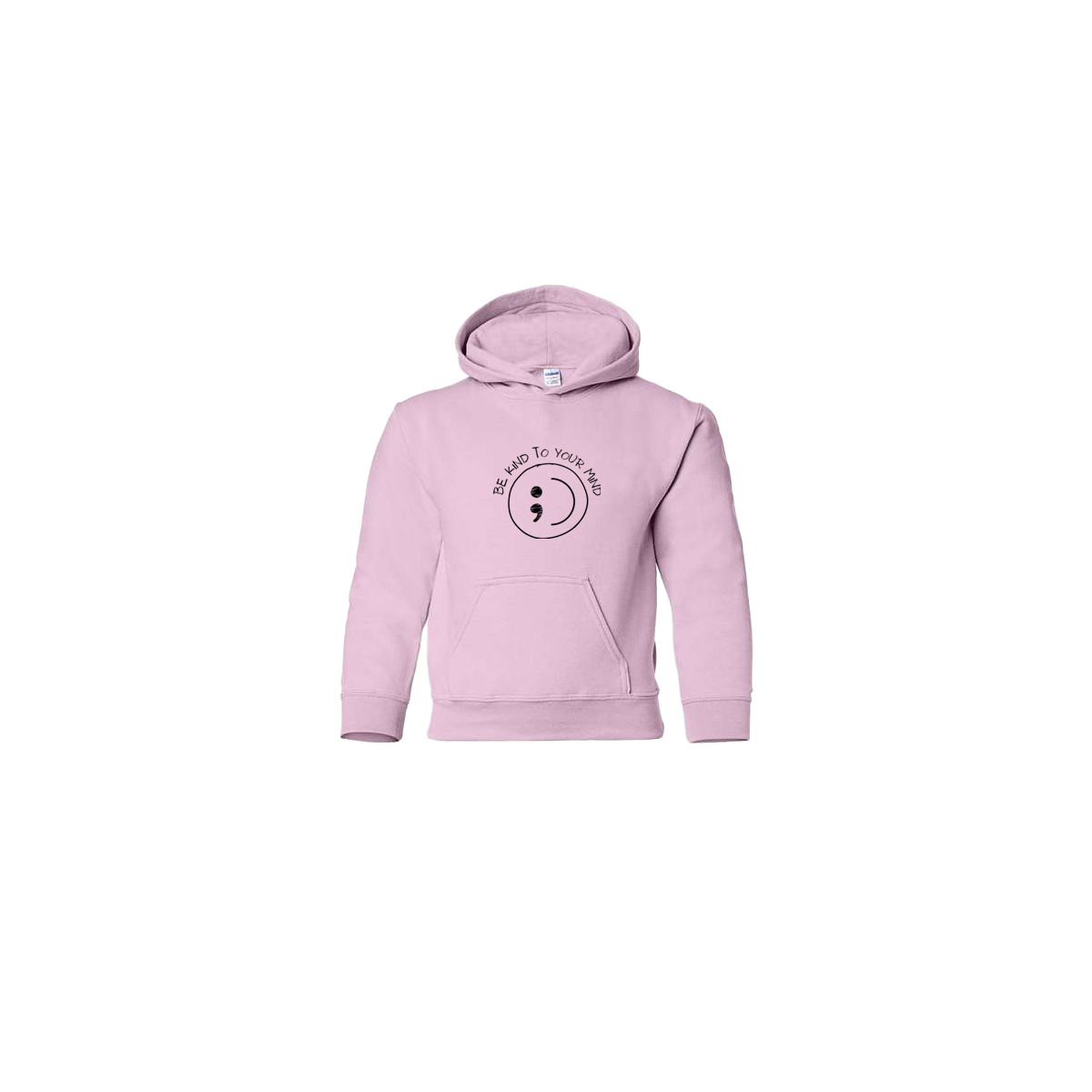 Be Kind To Your Mind Smiley Face Embroidered Light Pink Youth Hoodie