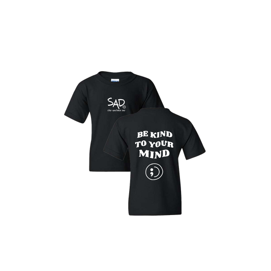 Be Kind To Your Mind Screen Printed Black Youth Tshirt
