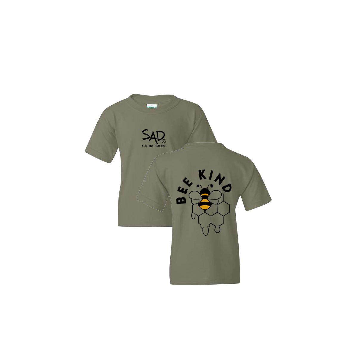 Bee Kind Honey Pot Screen Printed Military Green Youth Tshirt