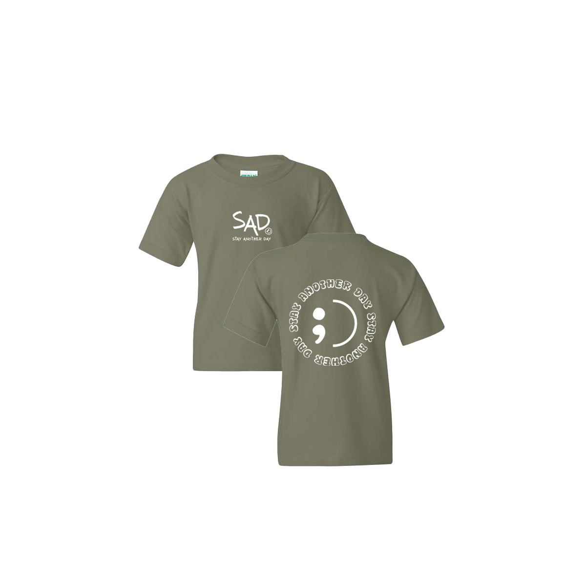 Stay Another Day Circle Screen Printed Military Green Youth Tshirt