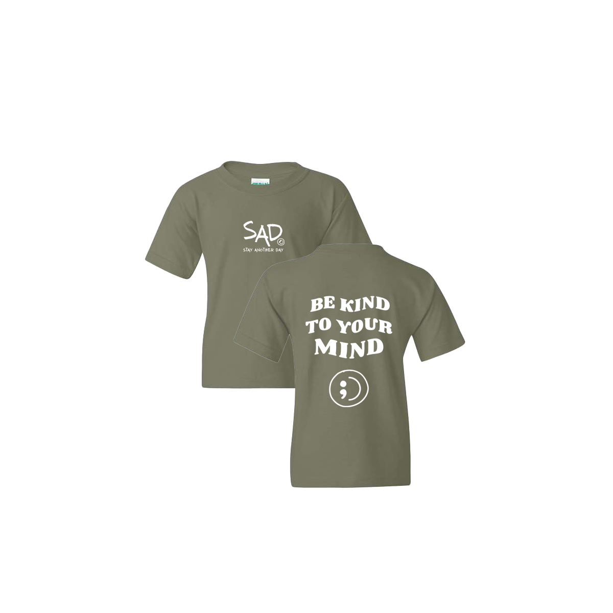 Be Kind To Your Mind Screen Printed Military Green Youth Tshirt