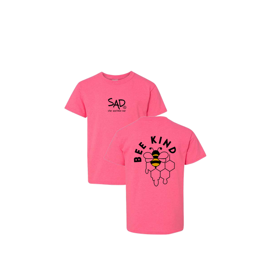 Bee Kind Honey Pot Screen Printed Safety Pink Youth Tshirt